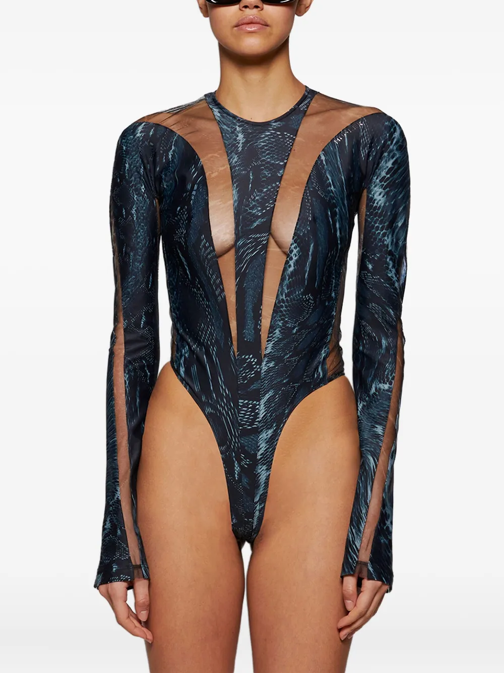 Mugler Mesh body met slangenprint Zwart