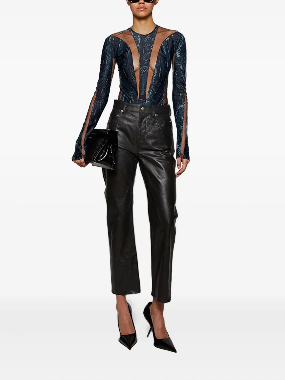 Mugler Mesh body met slangenprint Zwart