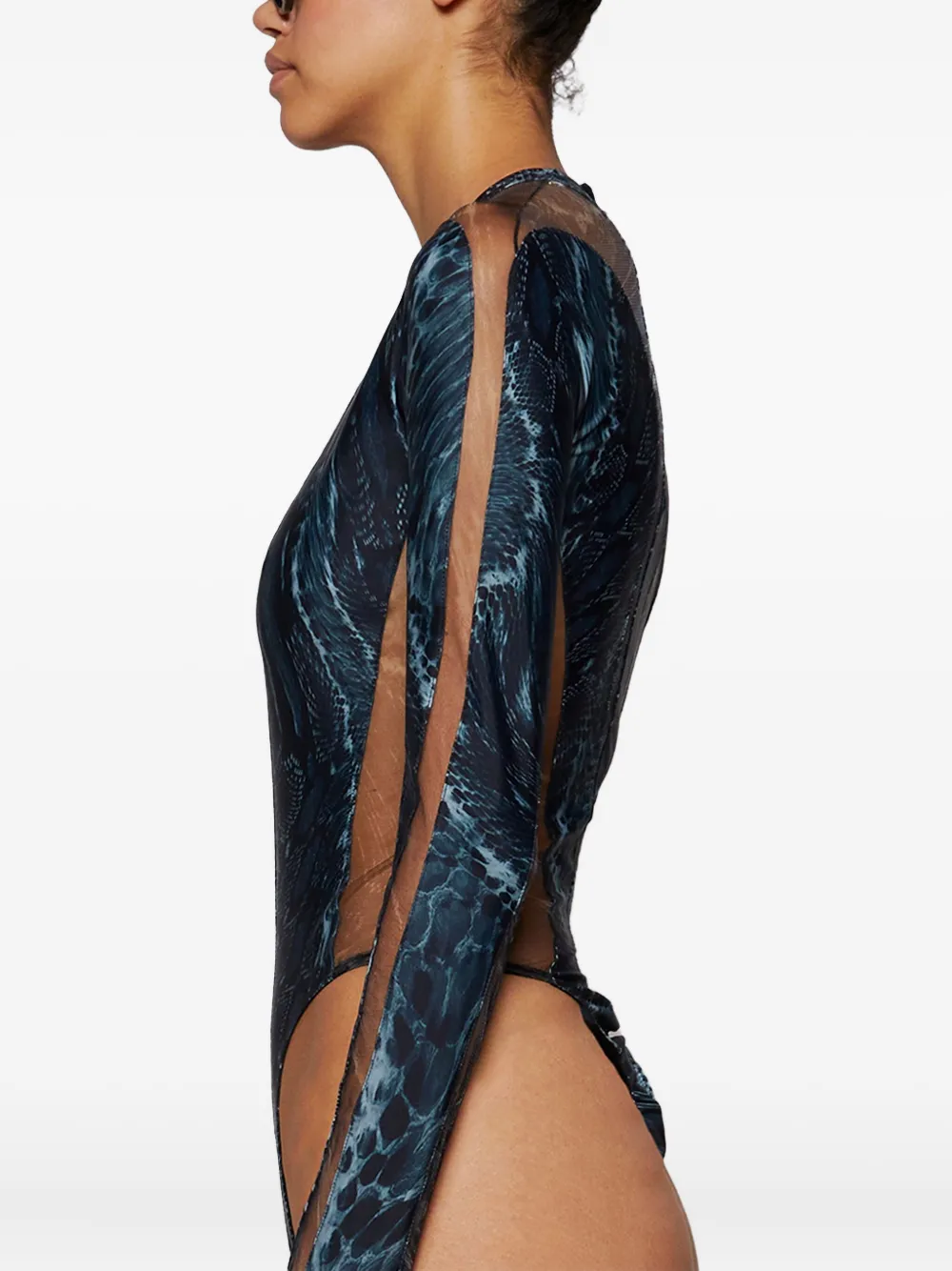 Mugler Mesh body met slangenprint Zwart