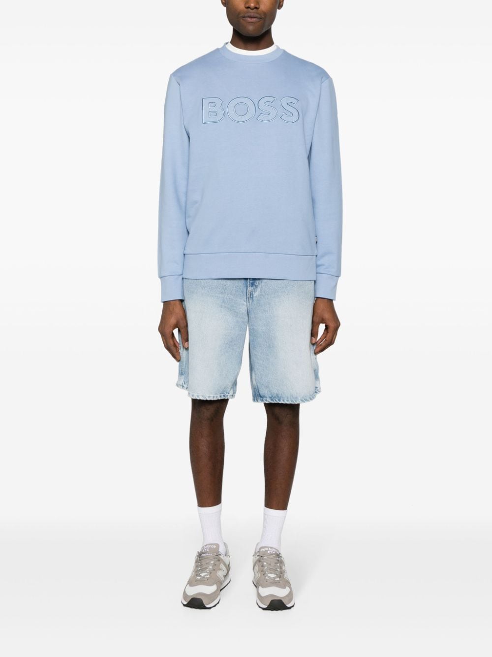 BOSS Sweater met geborduurd logo - Blauw