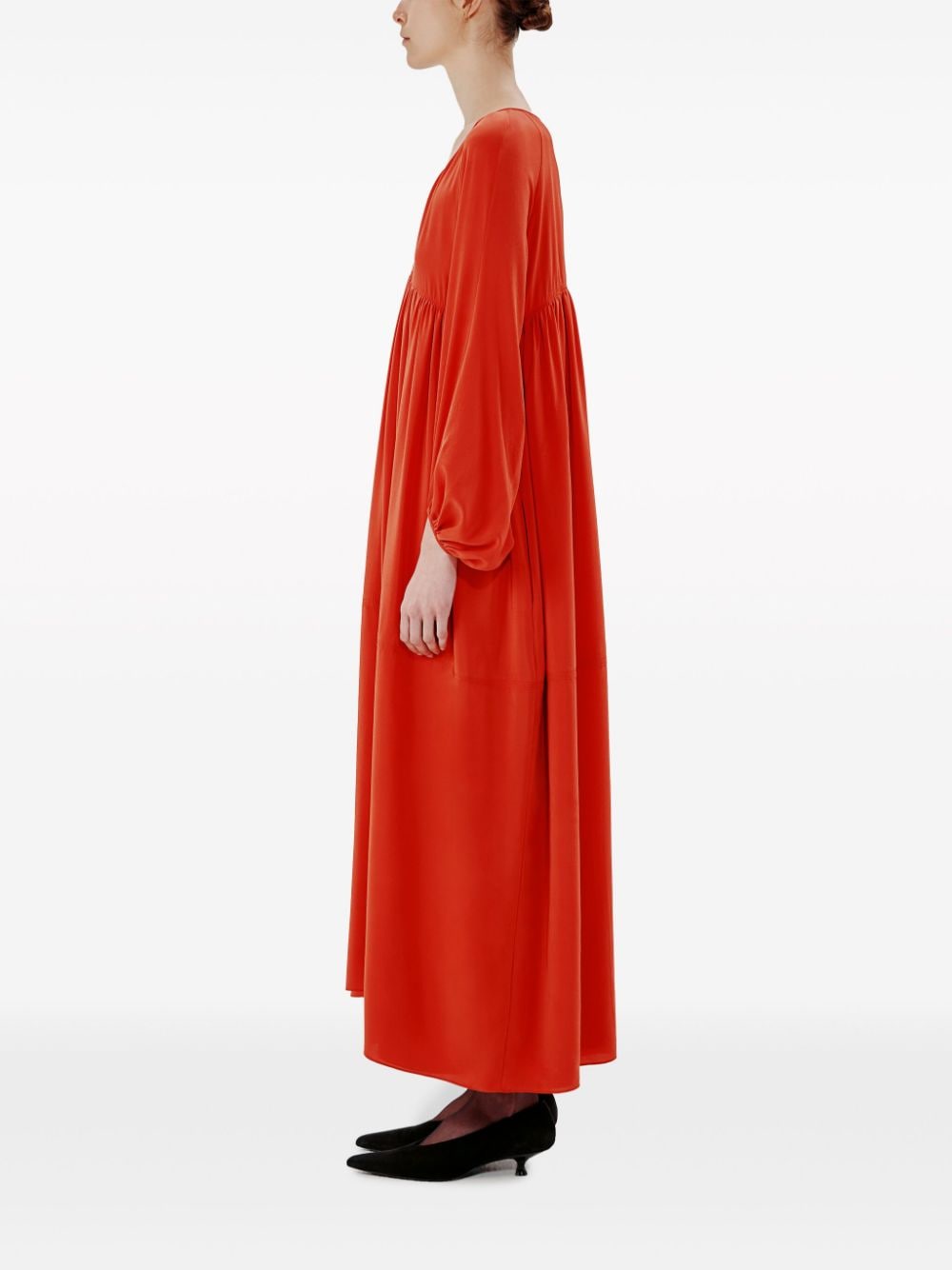Shop Another Tomorrow Pleated Empire Midi Dress In Rot