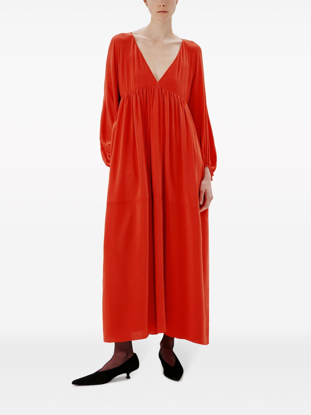 Shop Another Tomorrow Pleated Empire Midi Dress In Rot
