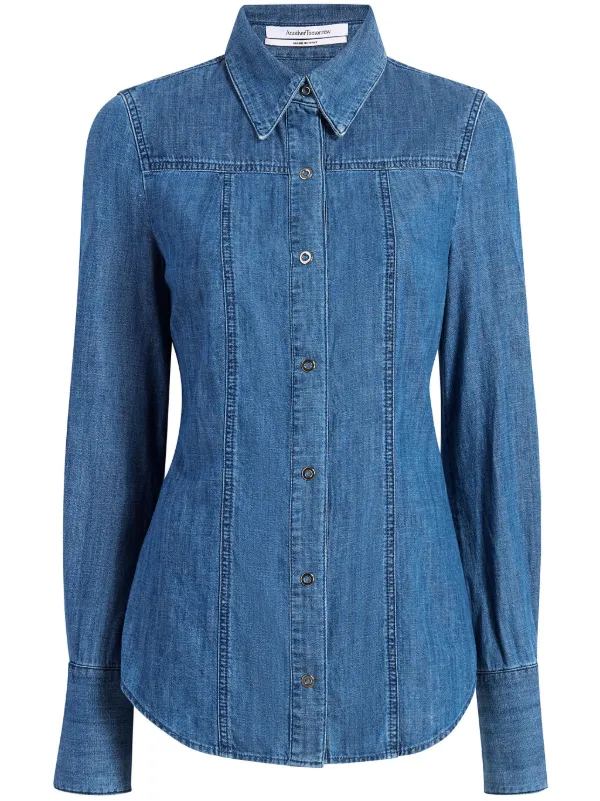 Another Tomorrow Chambray Slim-cut Shirt in Blue