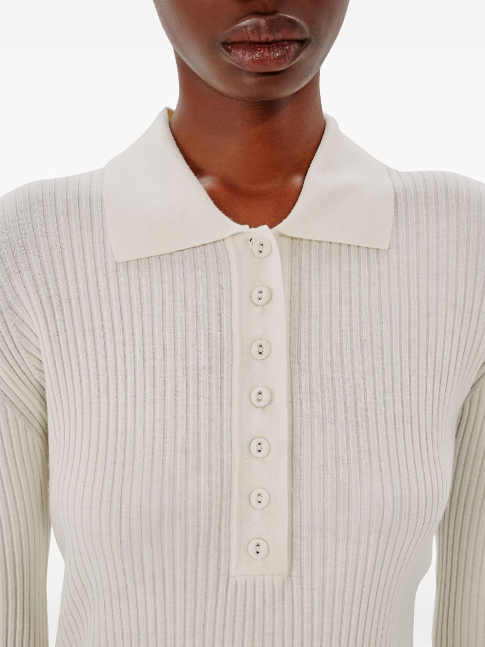 Shop Another Tomorrow Ribbed-knit Wool Polo Shirt In Nude