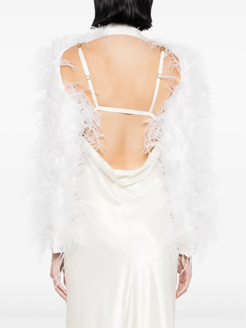 Cult Gaia Audrey Bolero met veren afwerking Wit