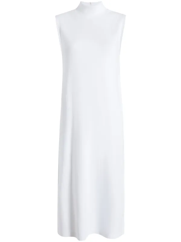 Another Tomorrow Mock-neck Cotton Midi Dress in White