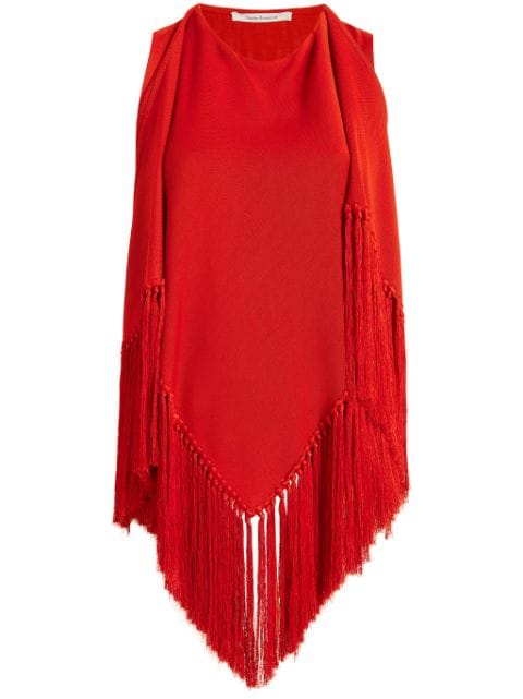 Another Tomorrow fringed scarf-neck blouse