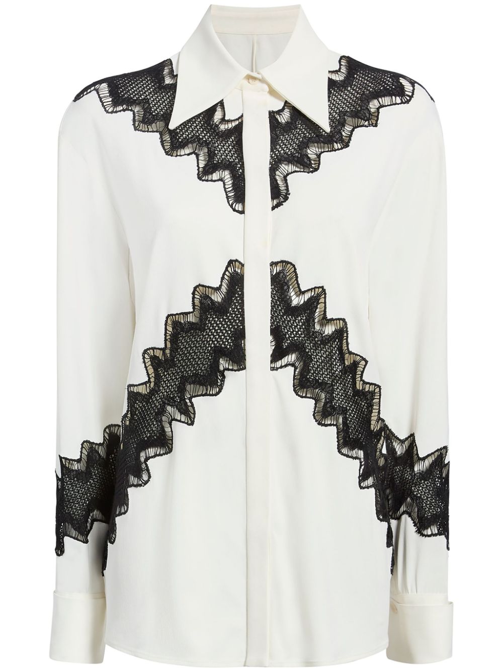 Another Tomorrow Contrasting Lace-insert Shirt In White