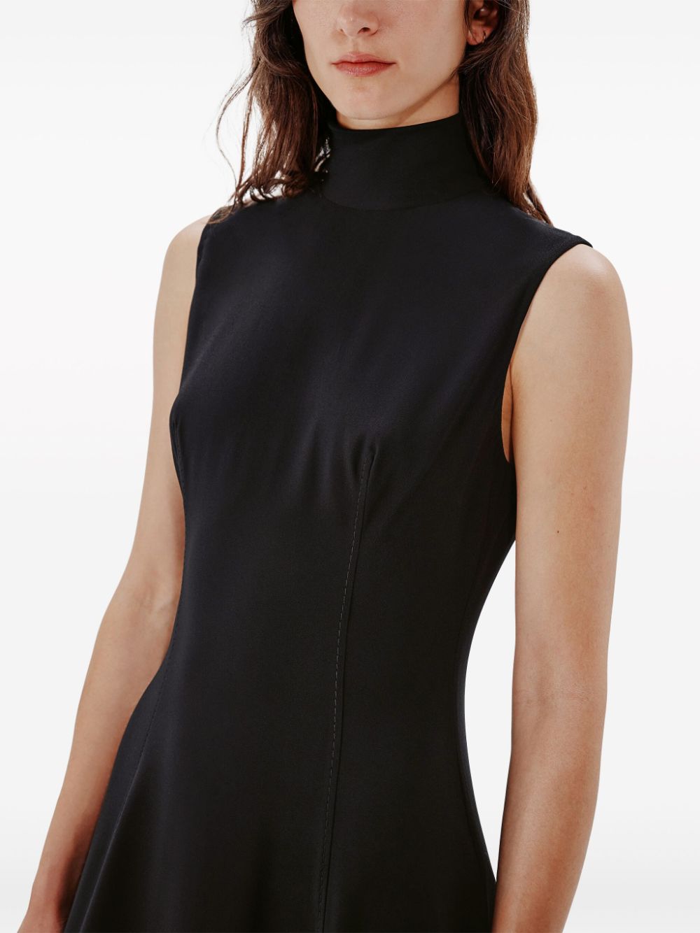 Shop Another Tomorrow Roll-neck Flared Midi Dress In Schwarz