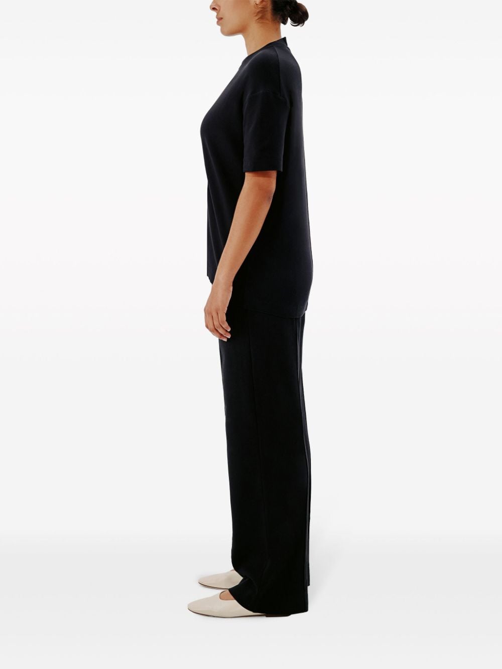 Shop Another Tomorrow Luxe Seamed Cotton T-shirt In Schwarz