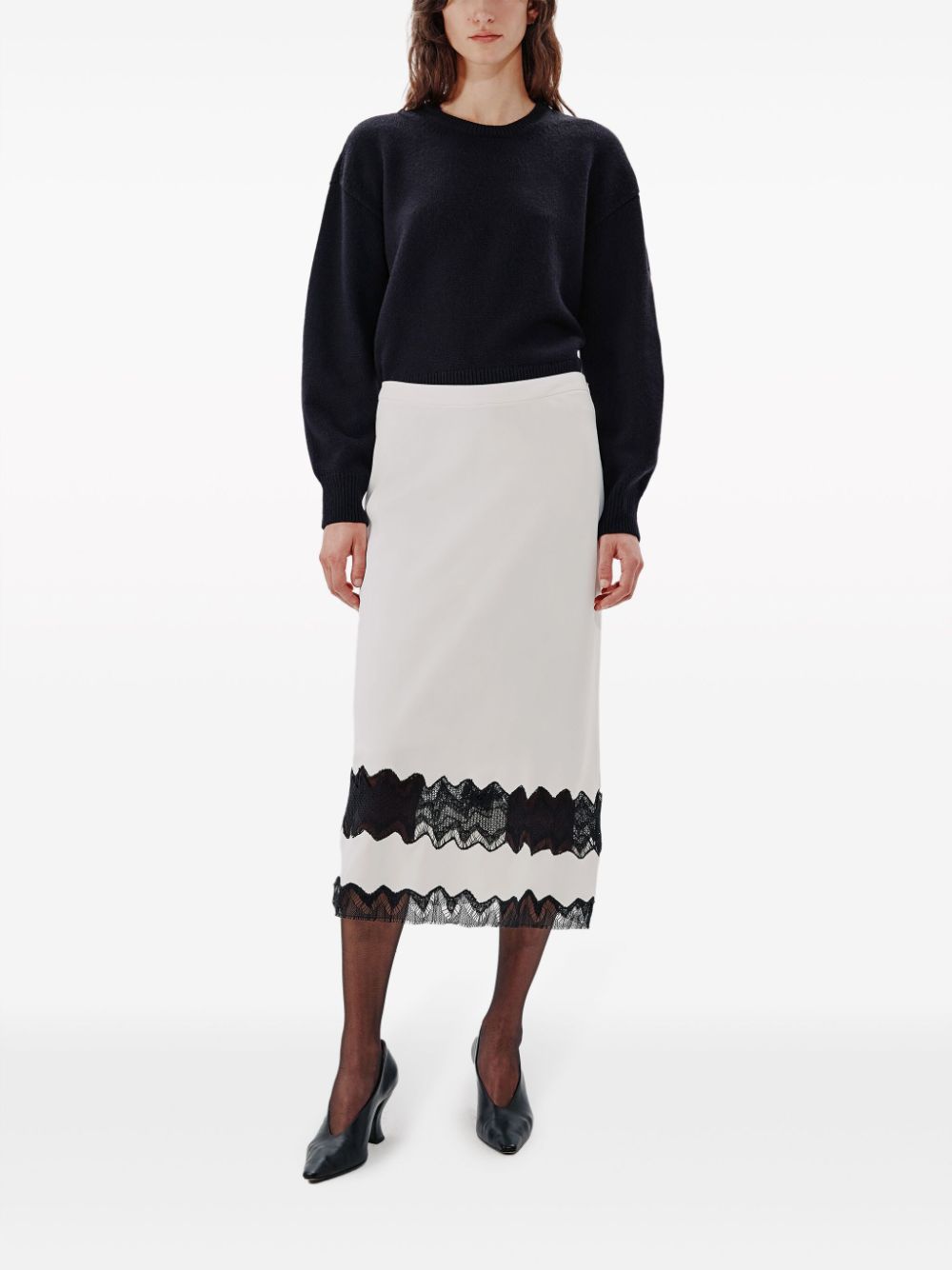 another tomorrow High-waist midi-rok met kant - Wit