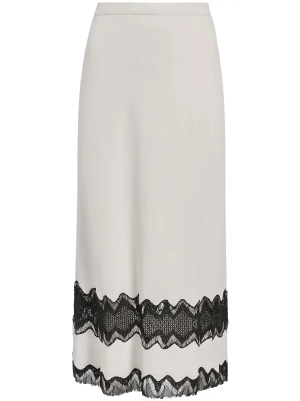 Another Tomorrow Lace High-waist Midi Skirt in White