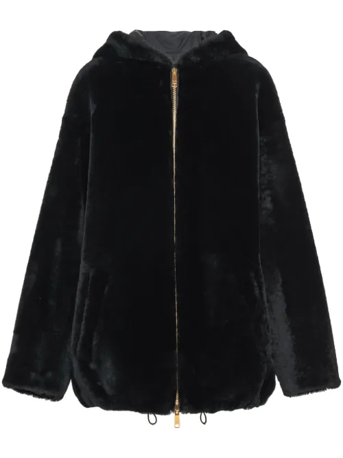 Veste en peau lainée à design réversible - Prada - Modalova