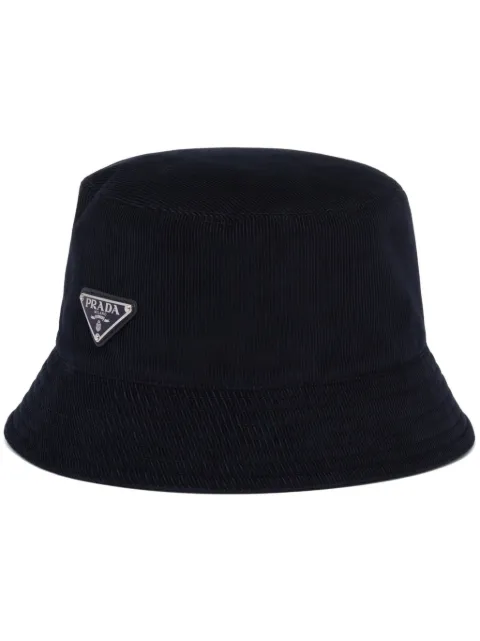 Prada enamel triangle-logo corduroy bucket hat