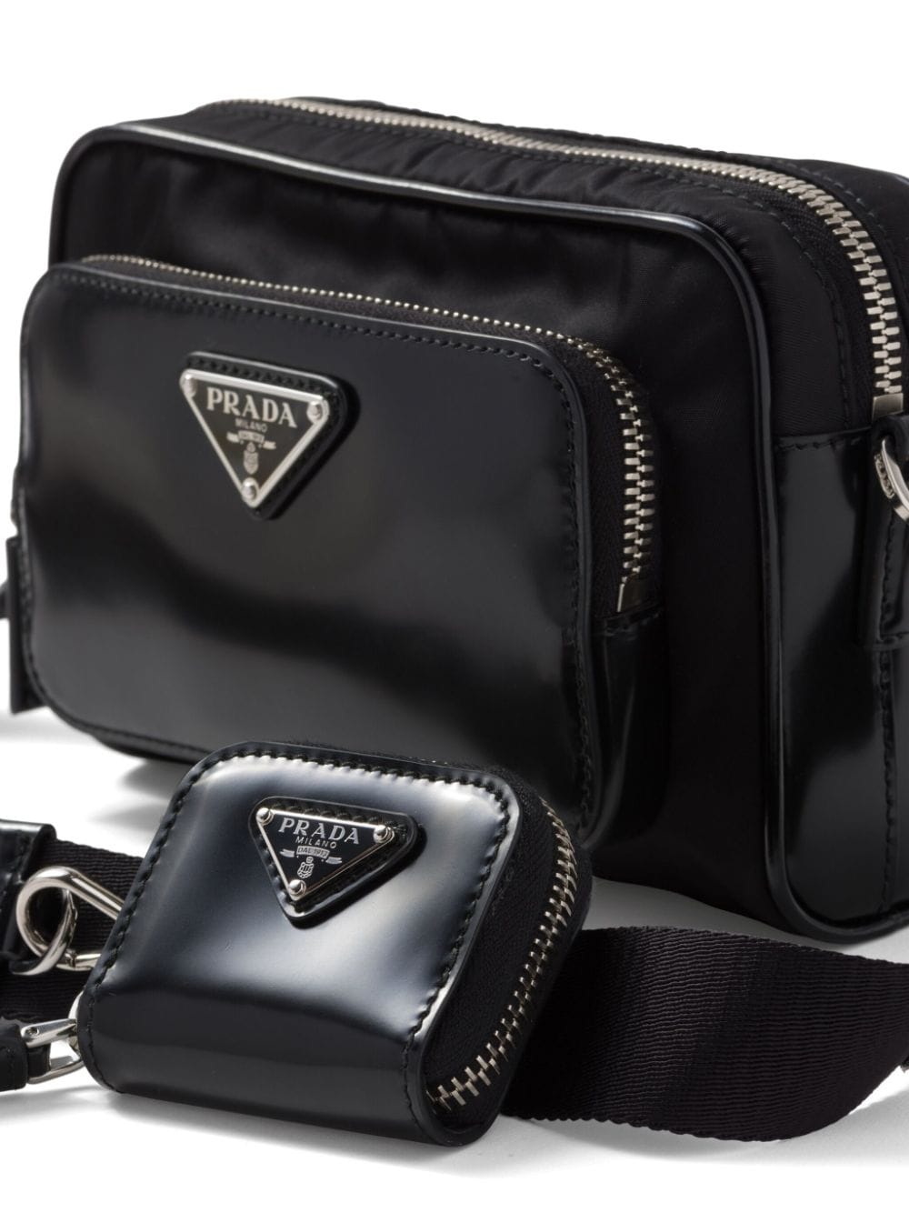 Shop Prada Bandolera Triangle-logo Messenger Bag In Black