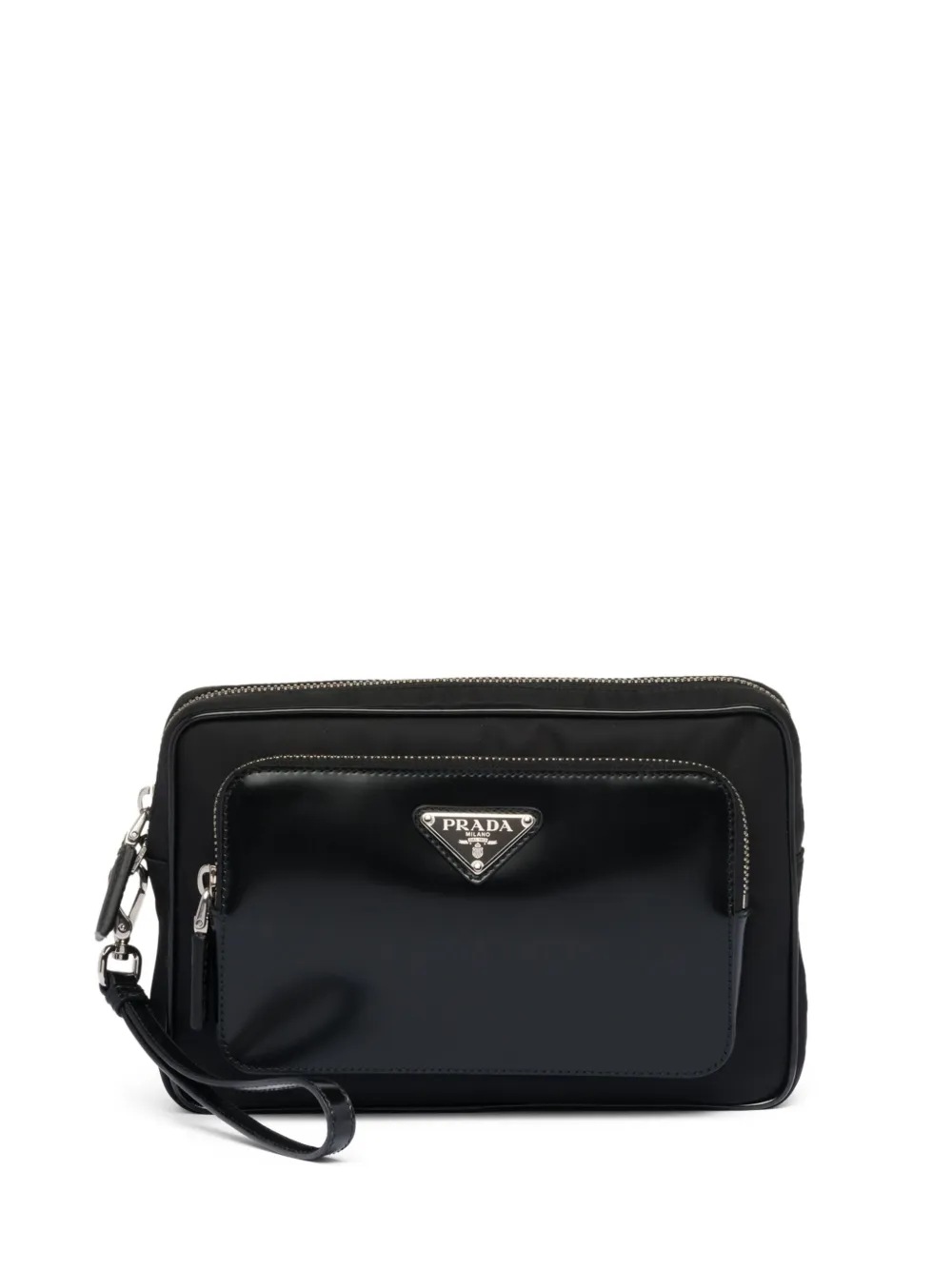 Prada Triangle-logo Panelled Clutch Bag In Schwarz