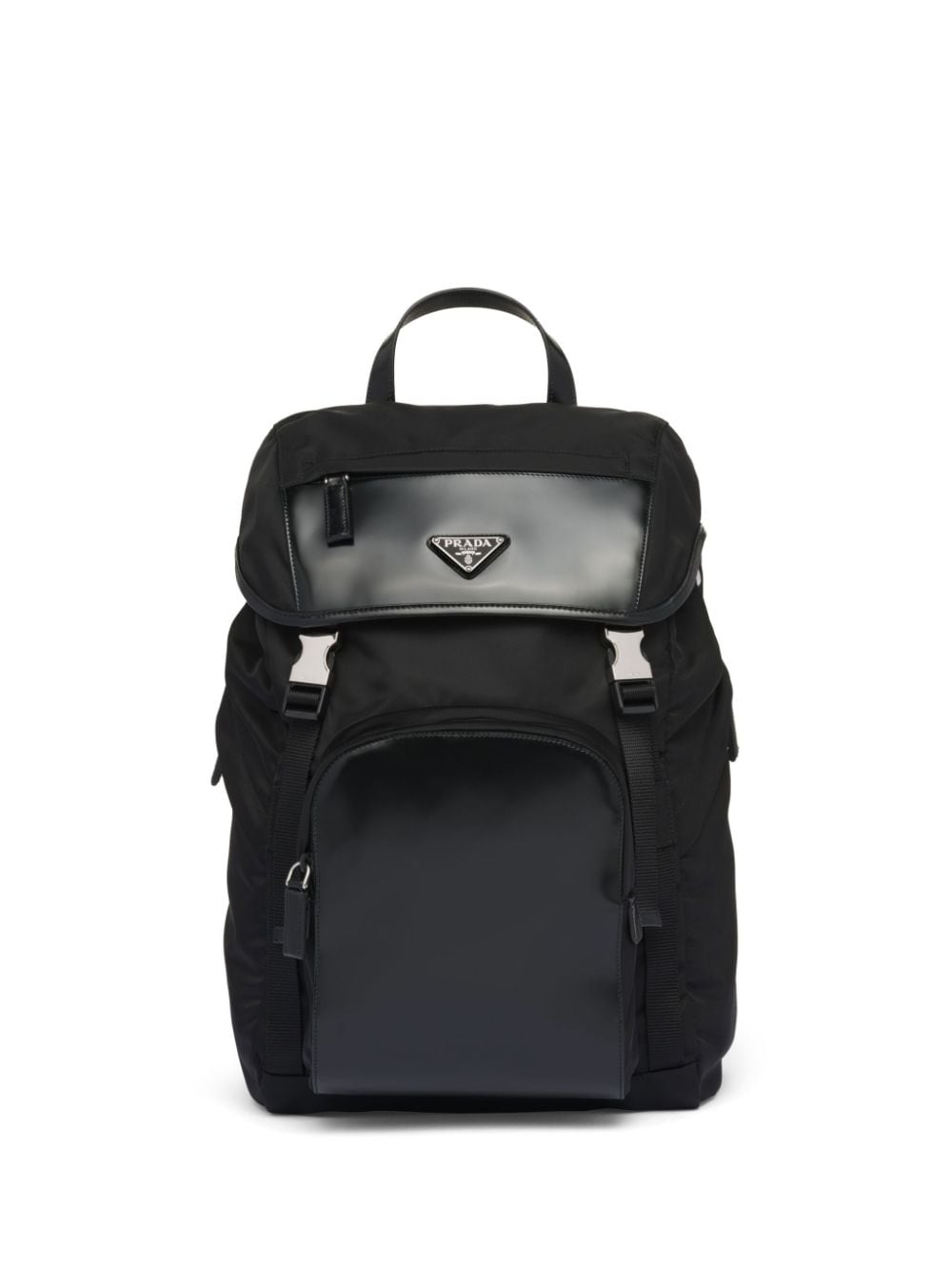 Prada Triangle-logo Panelled Backpack In Black