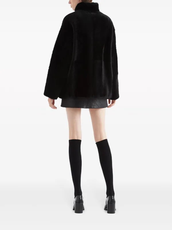 Prada logo-appliqué Shearling Jacket | Black | FARFETCH