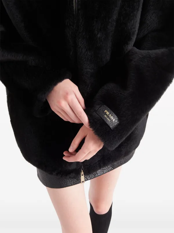 Prada logo-appliqué Shearling Jacket | Black | FARFETCH