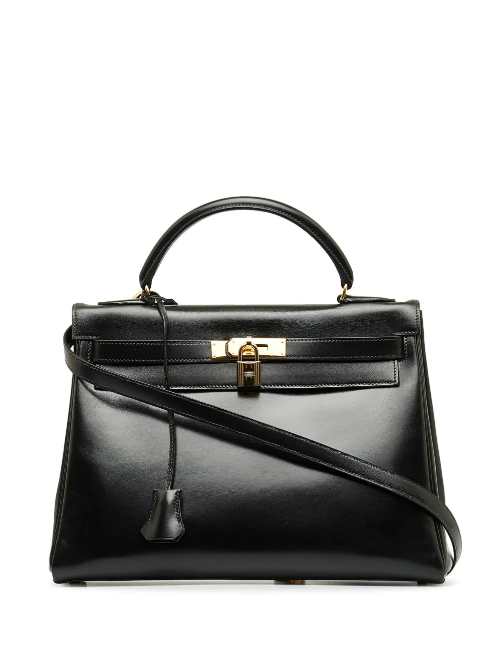 Pre-owned Hermes 1992  Box Calf Kelly 32 In Black