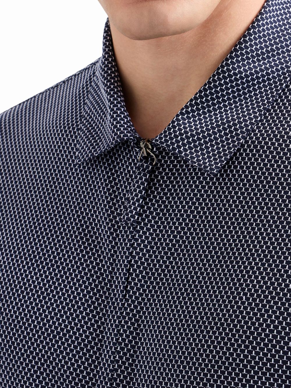 Shop Giorgio Armani Geometric-pattern Zip-up Shirt In Blue