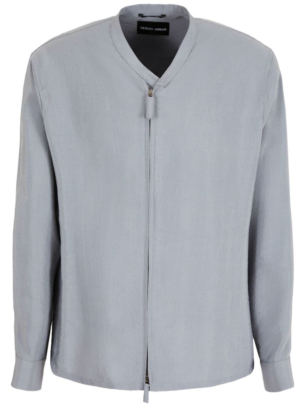 Giorgio Armani Collarless Silk-blend Jacket In Grey