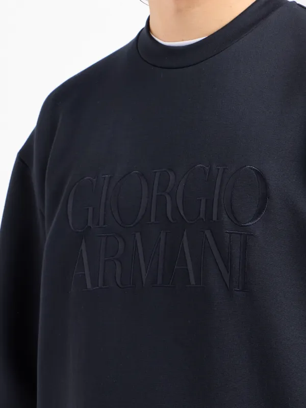 Giorgio Armani logo-embroidered round-neck Jumper | Blue