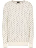 Giorgio Armani zigzag-embroidered round-neck jumper - Neutrals