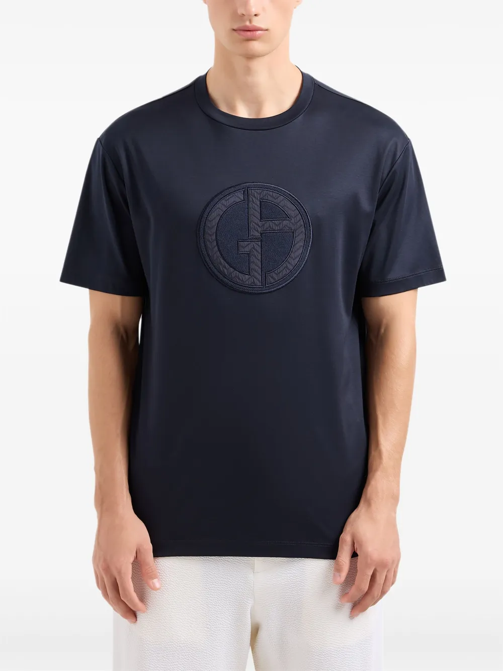 Shop Giorgio Armani Logo-appliqué Cotton T-shirt In Blue