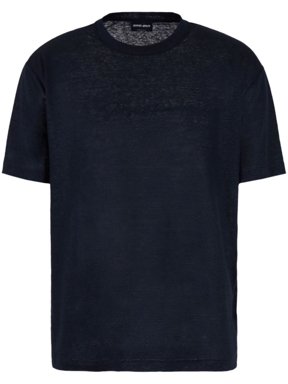 Giorgio Armani Leinen-t-shirt Mit Logo-stickerei In Blau