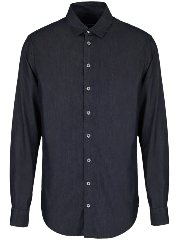 Giorgio Armani Slub-effect Cotton Shirt in Blue