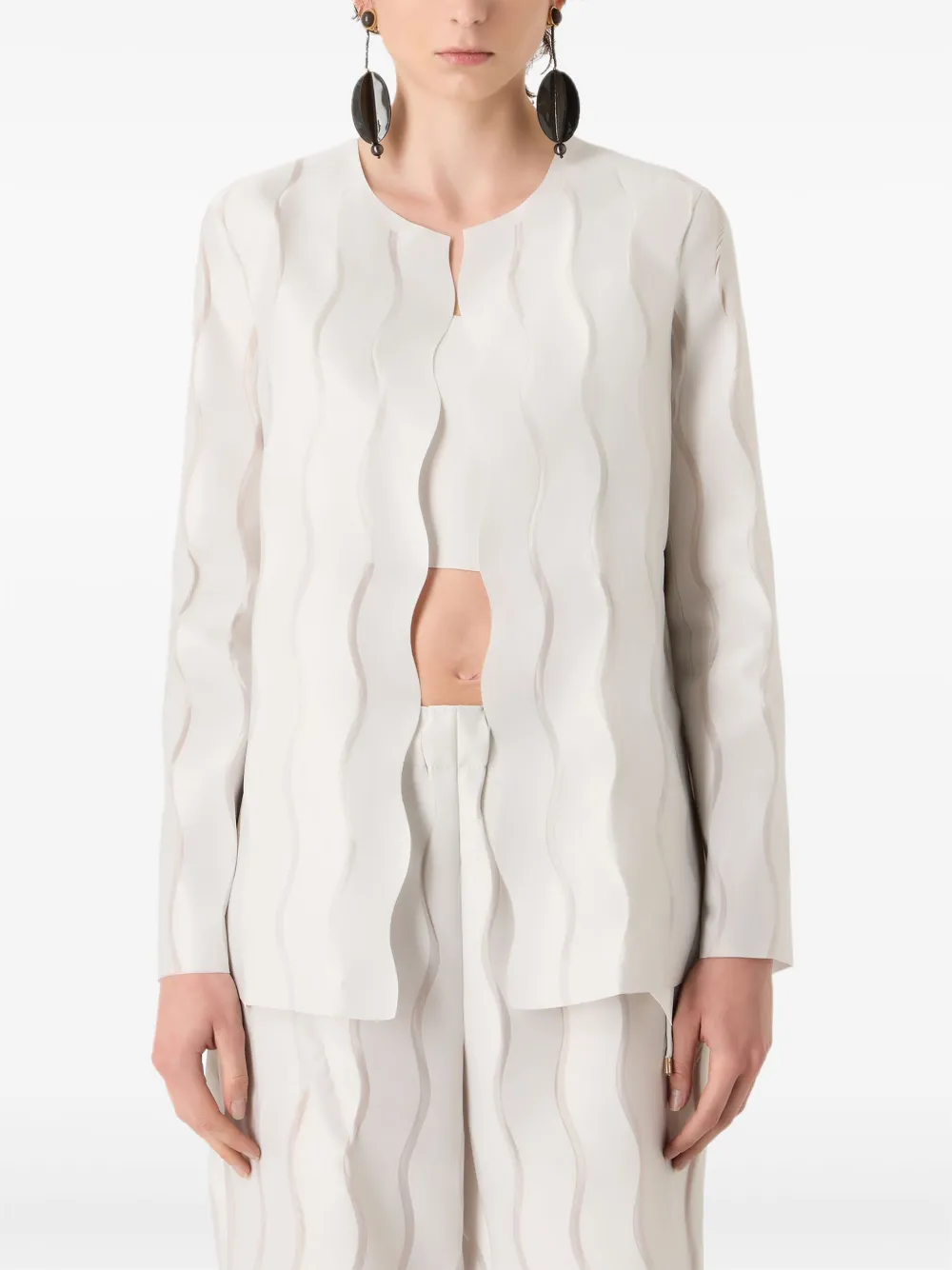 Shop Giorgio Armani Round-neck Open-front Jacket In Neutrals