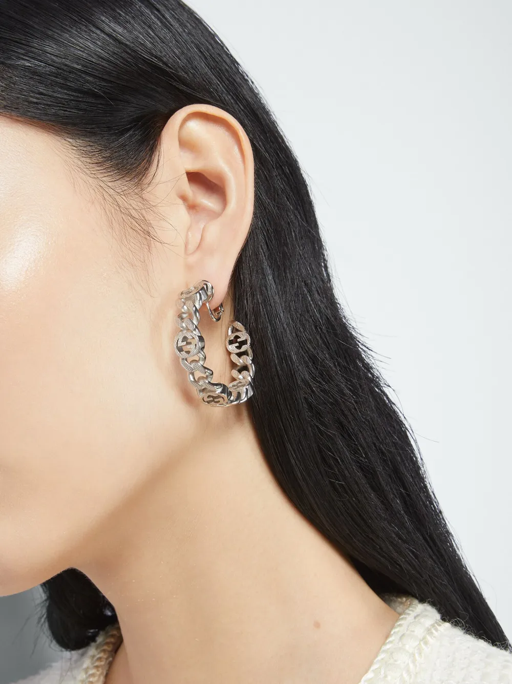 Gucci Sterling Silver Interlocking G Stud Earrings