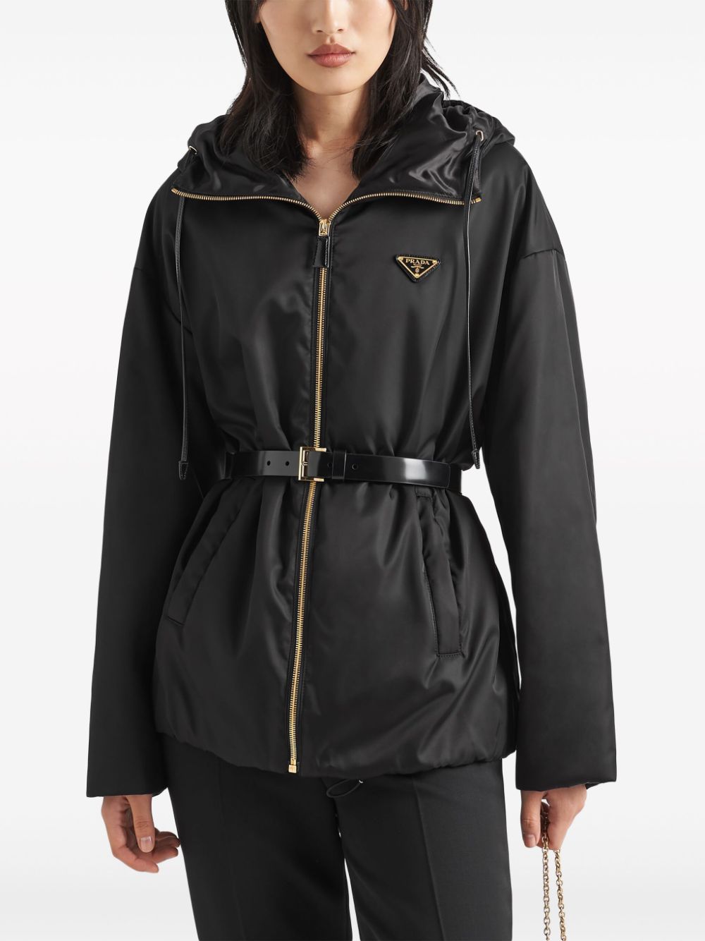 Shop Prada Re-nylon Hooded Blouson Jacket In Black