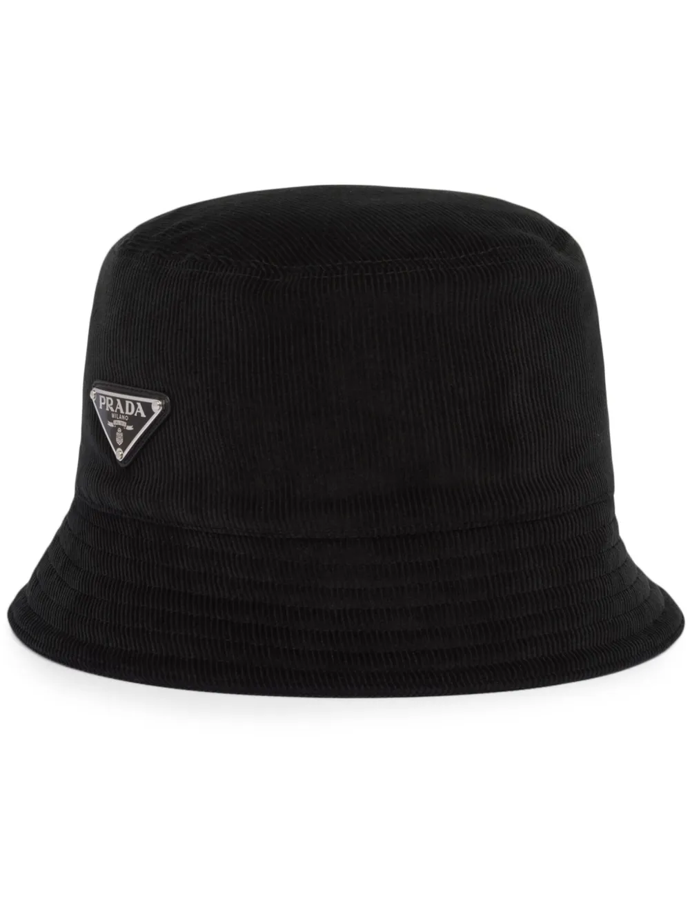 Prada enamel triangle-logo corduroy bucket hat - Nero