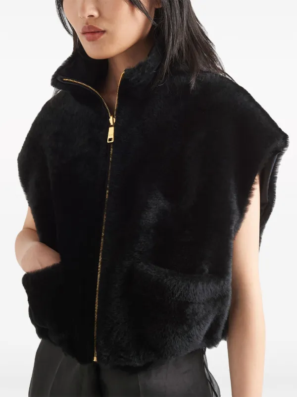 Prada Reversible Shearling Cropped Vest Black FARFETCH EG