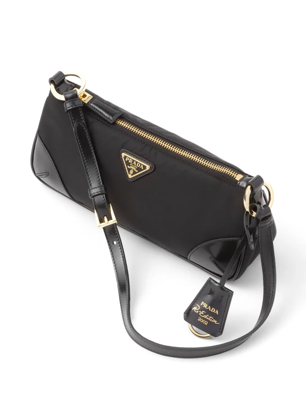 Prada Re-edition 2005 Enamel Logo Triangle Shoulder Bag In Black