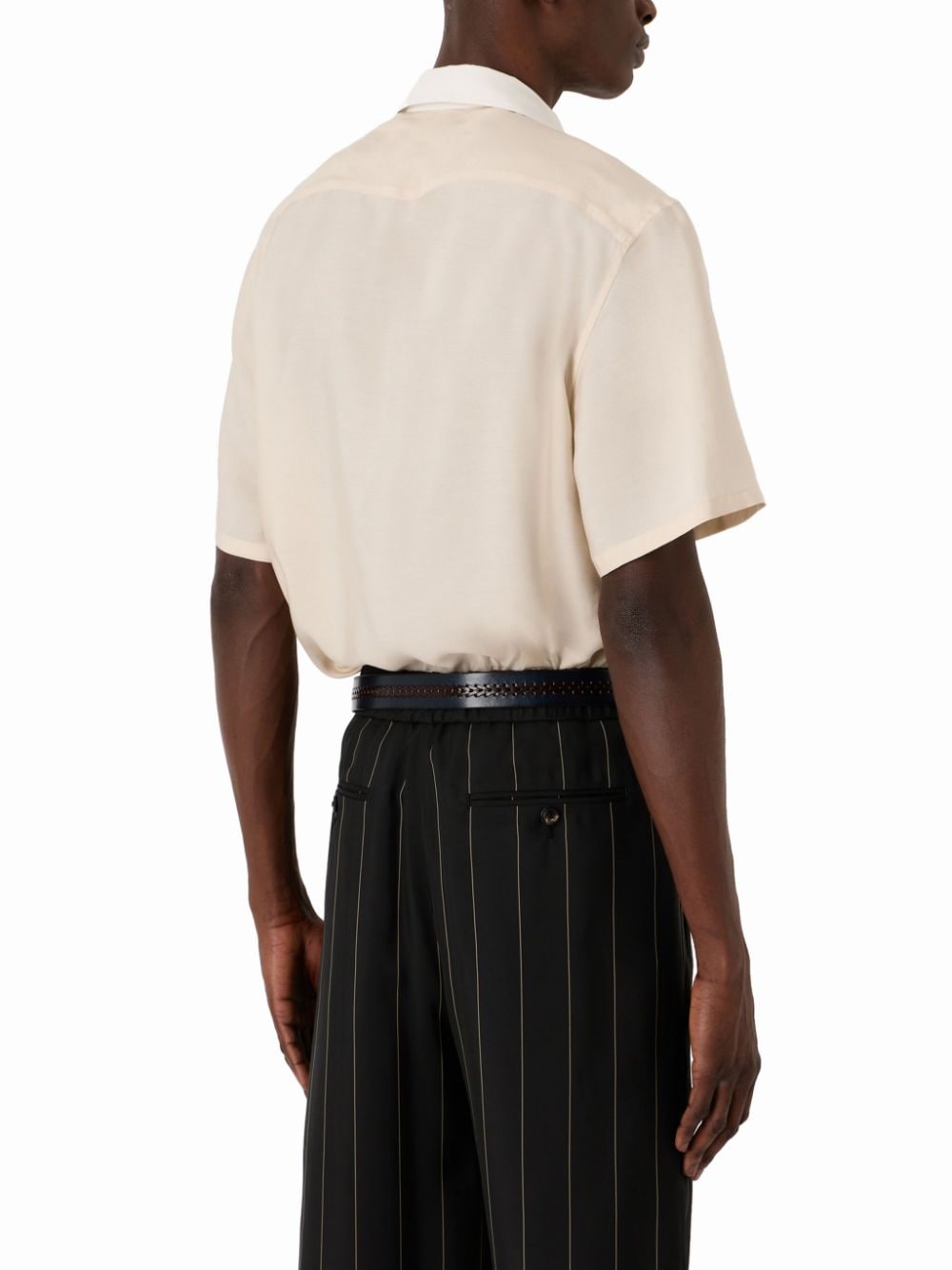 Shop Giorgio Armani Contrasting-trim Short-sleeve Shirt In Neutrals