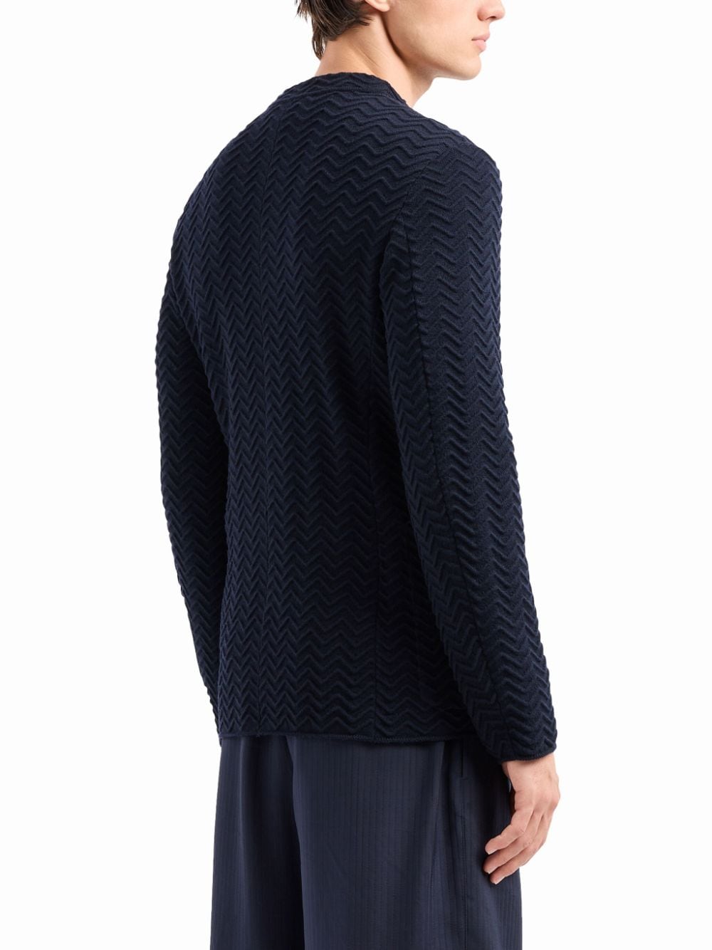 Shop Giorgio Armani Zigzag-embroidery Buttoned Cardigan In Blau