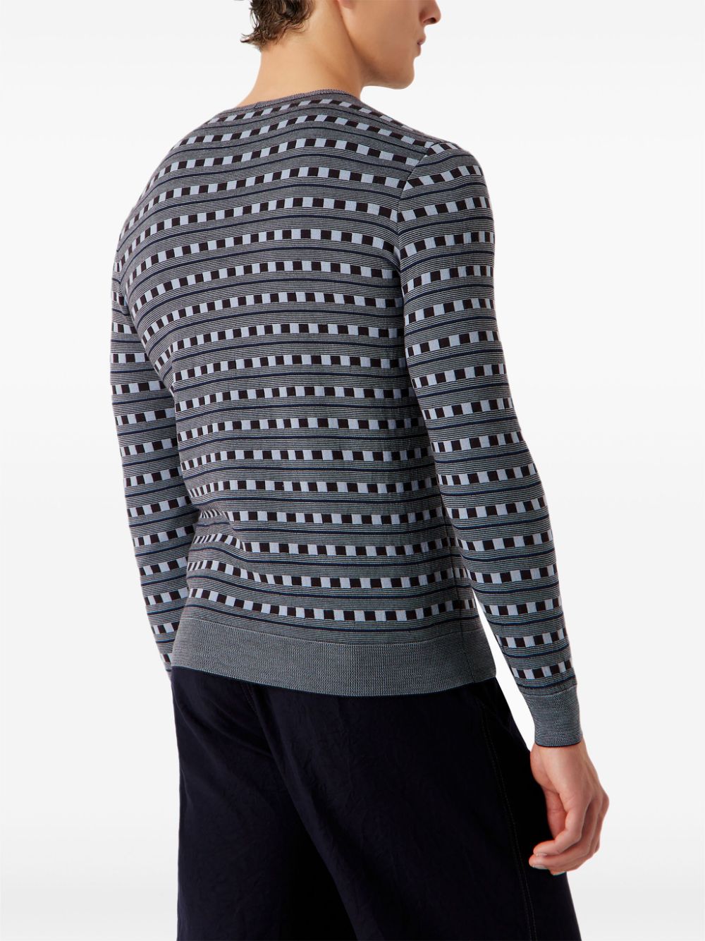 Shop Giorgio Armani Check-pattern Wool-blend Jumper In Grey