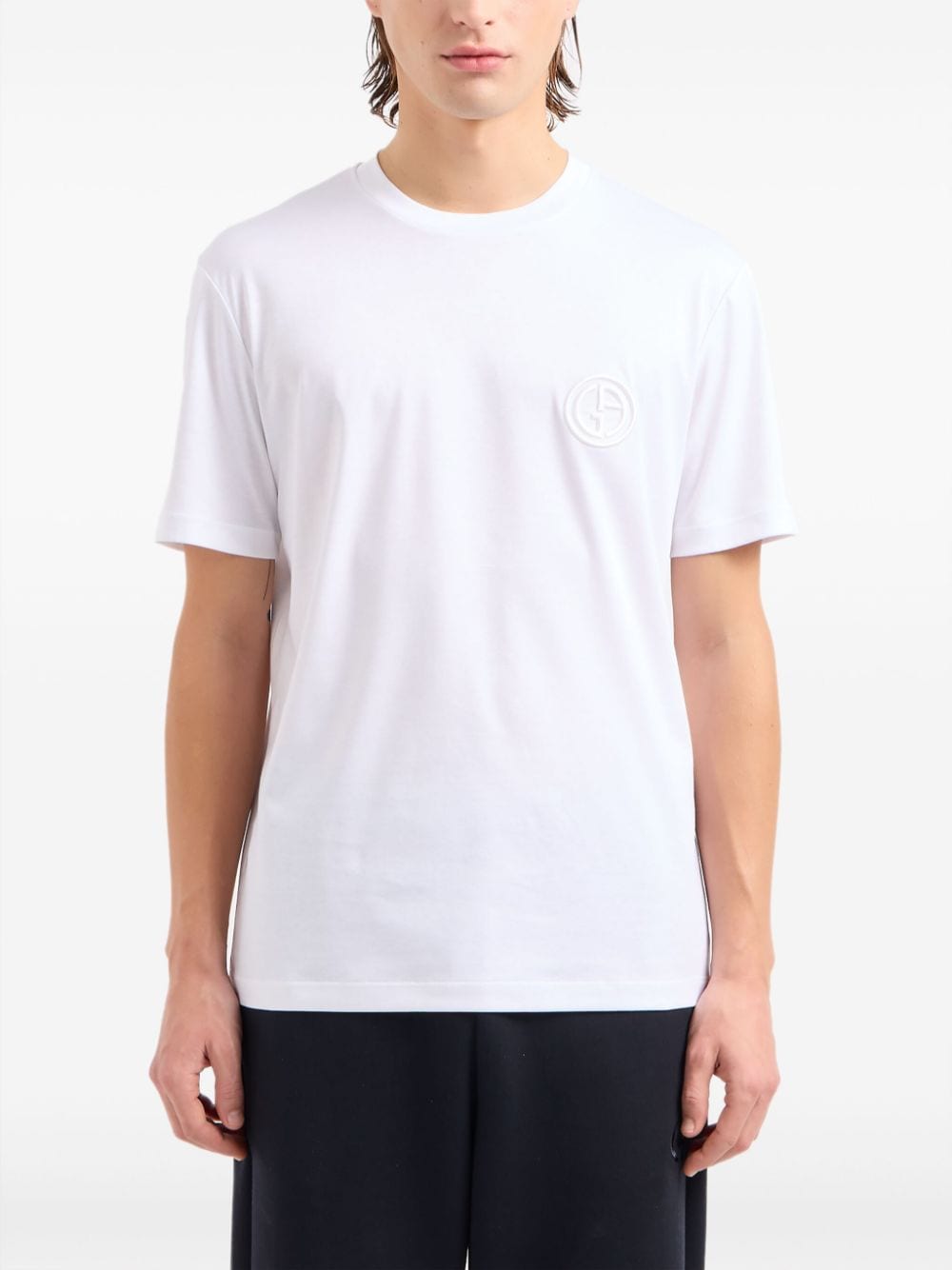 Shop Giorgio Armani Monogram-embroidered Cotton T-shirt In White