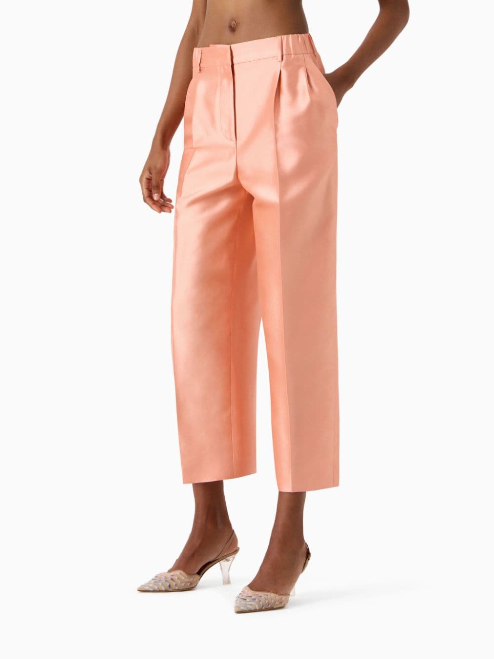 Shop Giorgio Armani High-waisted Cropped Silk Trousers In Orange
