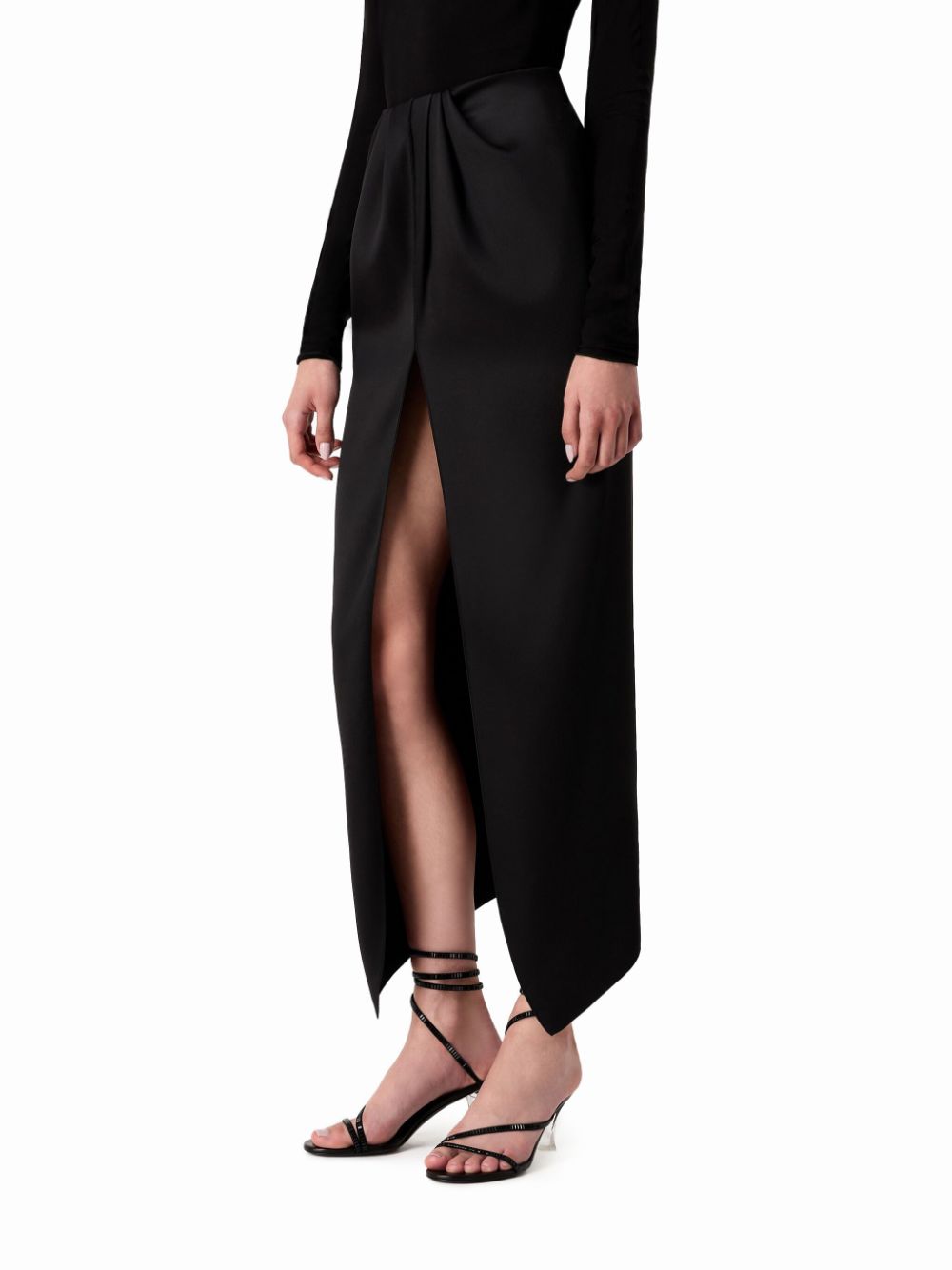 Shop Giorgio Armani Draped-detail Silk Skirt In Schwarz