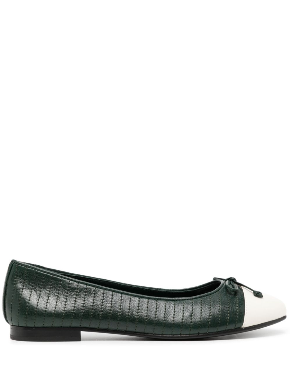 Tory Burch Double T-plaque Leather Ballerina Shoes In Green