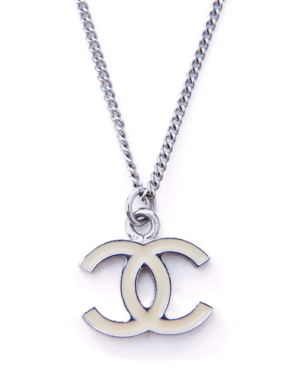 Chanel logo deals necklace silver