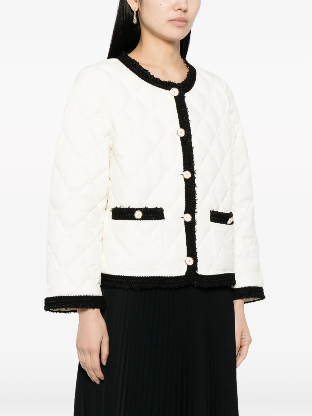 Shop B+ab Contrasting-trim Frayed Quilted Jacket In White