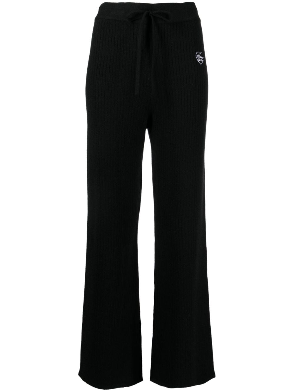 Chocoolate Logo-embroidered Ribbed Trousers In Black