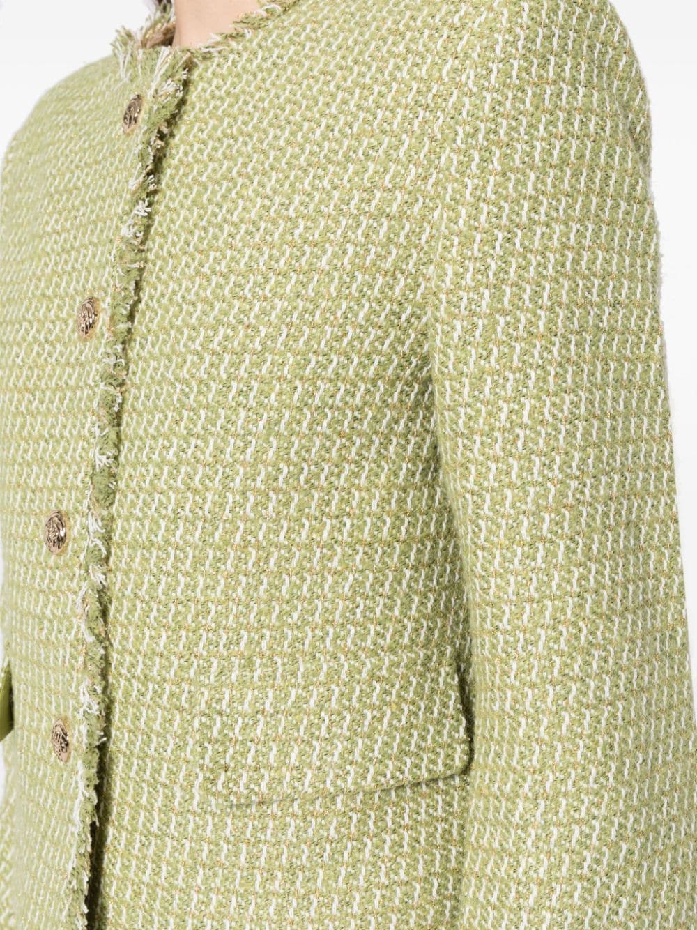 Shop Tout A Coup Frayed-edge Tweed Jacket In Green