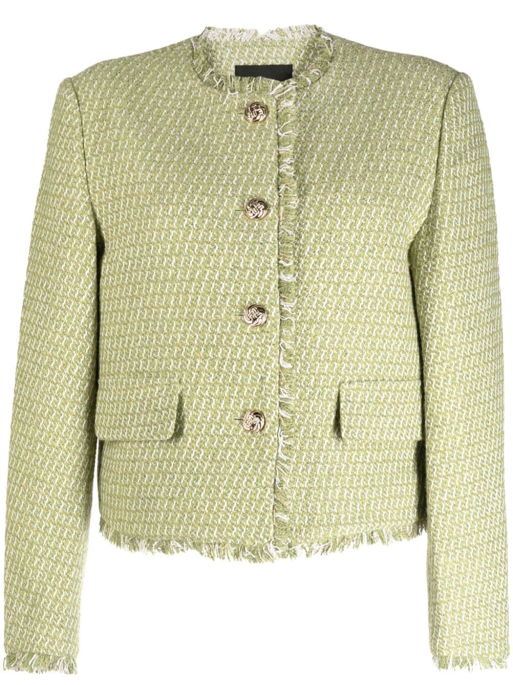 Tout A Coup Frayed-edge Tweed Jacket In Green