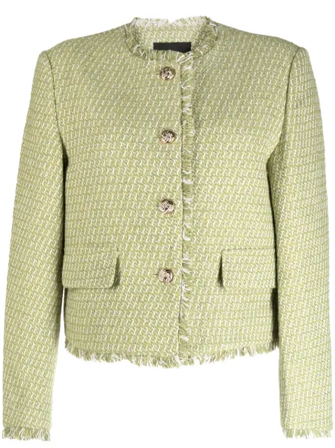 tout a coup chamarra de tweed con bordes deshilachados